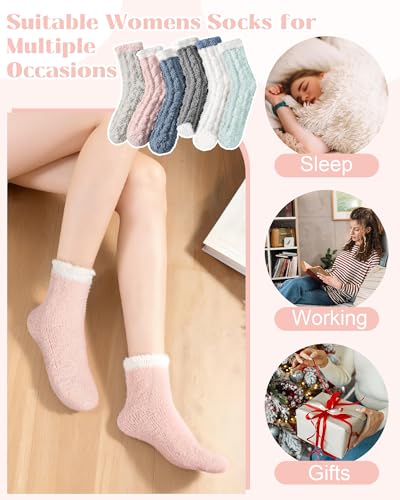 Image of Loritta 6 Pairs Womens Fuzzy Socks, Winter Warm Fluffy Slipper Socks