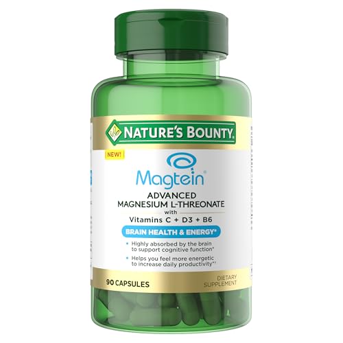 Image of Nature's Bounty Magnesium L-Threonate - 2,000mg Magtein Per 3 Capsules- Advanced Magnesium Supplement with Vitamin C & Vitamin D3- Supports Brain Health, Energy, Nerve & Immune Support 90 Capsules