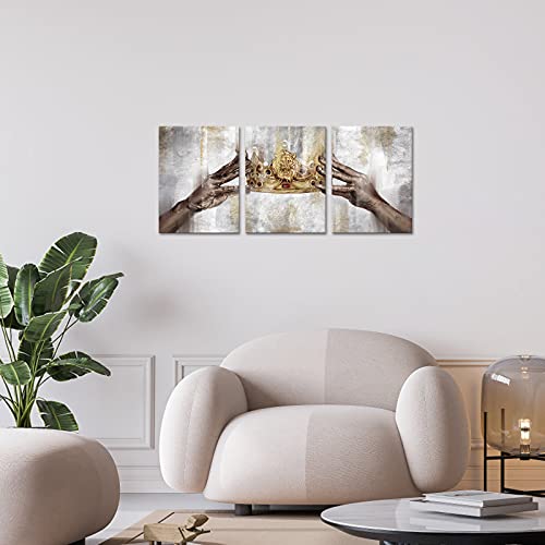 Simiwow Gold Crown Painting King And Queen Crown African American Wall Art Framed Canvas Print Living Room Bedroom Home Office Wall Decor 12"X16"X3 Pieces #TOP3