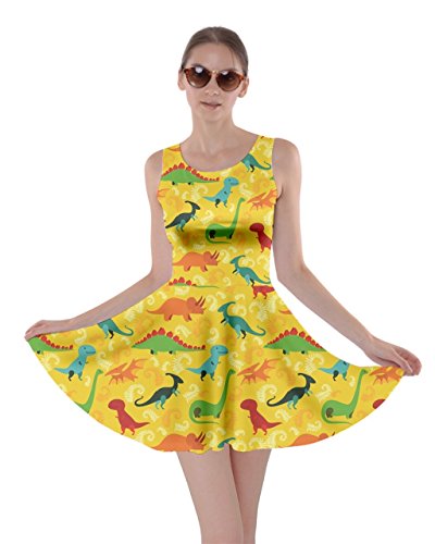 CowCow Womens Tyrannosaurus Triceratops Rex Dinosaur World Skater Dress, XS-5XL