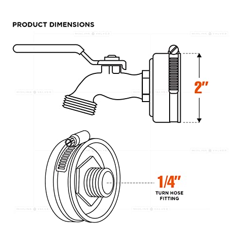 Image of Midline Valve XUD2 Sillcock Hose Ball Valve with Lever HANDLE for Testing and Draining; 2 in; Rubber Cap with Stainless Steel Band and Clamp