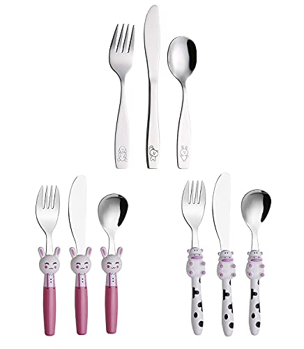 ANNOVA Children's Flatware 9 Pieces Set - Stainless Steel Cutlery/Silverware 3 x Safe Forks, 3 x Dinner Knives, 3 x Dinner Spoons - Safe Kids Toddler Utensils Lunch Box Rabbit Cow