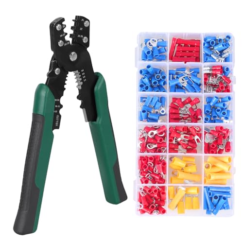 FUNANASUN Crimpzange Kabelschuhe Set, Kabelschuhzange Crimpzange für 0.08-6mm², Drei-in-Eins-Multifunktion Crimping Pliers, Isolierte Kabelschuhe Set mit 300 Stück Kabelschuhen, Krimpzange (AWG 28-10) FUNANASUN Crimpzange Kabelschuhe Set, Kabelschuhzange Crimpzange für 0.08-6mm², Drei-in-Eins-Multifunktion Crimping Pliers, Isolierte Kabelschuhe Set mit 300 Stück Kabelschuhen, Krimpzange (AWG 28-10)