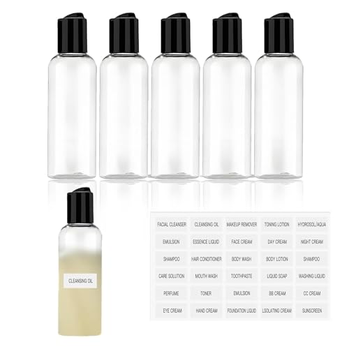 5 Stück Reiseflaschen Zum Befüllen,100ml Reiseflaschen,Plastikflaschen Zum Befüllen,Transparente Plastikflaschen,Leere Abfüllflaschen Reisefür Shampoo,Lotion,Spülung Und Kosmetikflascher