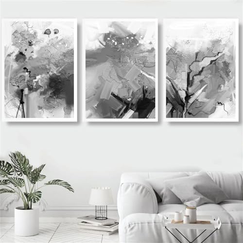 Arte moderno pintura sobre lienzo abstracta en blanco y negro juego de 3 cuadros