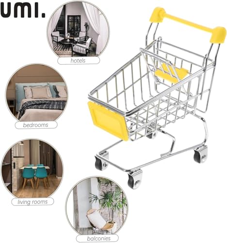 Image of Amazon Brand - Umi Mini Shopping Cart Toy | Colorful Metal Shopping Handcart Model, Tiny Utility Trolley for Kids Play, Desk Storage & Home Decoration (1 Pc, Yellow)