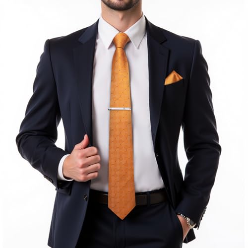 Image of DiBanGu Mens Silk Plaid Tie and Pocket Square Set | Elegant Silk Formal Tie Set, Woven Check Necktie and Cufflinks Tie Clip Set, Perfect for Wedding Party, Comes in Gift Box
