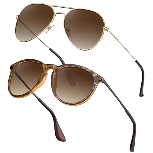 STGATN 2 Packs Round & Aviator Polarized Sunglasses for Women Men UV400 Protection