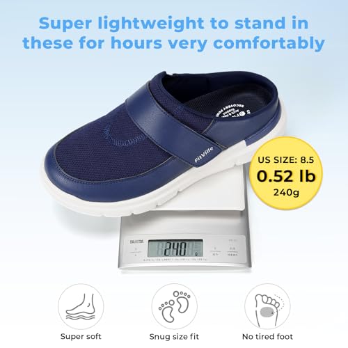 Image of FitVille Wide Slippers for Men Slip-On Wide Mens Mules Clogs for Swollen Feet Adjustable Indoors Lightweight Walking Shoes