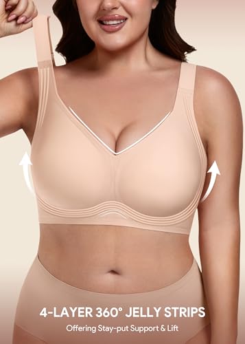 Image of HBselect Jelly Bras for Women No Underwire Plus Size Wireless Seamless Bras | push up,full coverage,for large breast,minimizer bra,separation & support,tshirt bras,soft comfy seamless wireless bralette