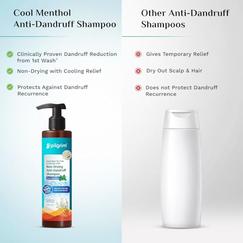 Image of Pilgrim Australian Tea Tree & Salicylic Acid Anti-Dandruff Shampoo with Cool Menthol | Up to 100% Dandruff Reduction*| Soothes Itchy Scalp | Non-Drying Formula | All Hair Types | Unisex (200ml - Pack of 3)