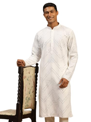 Kurta homme blanc en georgette taille M VASTRAMAY idéal pour mariages et soirées d'été