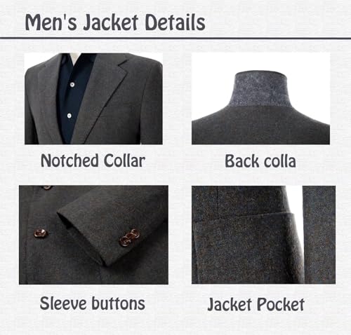 Retro 2 Piece Suit Wool Men's Suits Slim Fit Groom Wool Blend Formal Party Dinner Tuxedo Set Prom Jacket Blazer Pants2