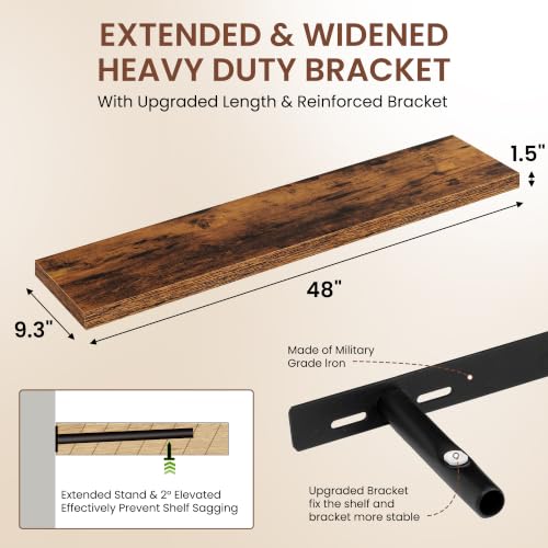 Image of Dreamland 48 Inches Floating Shelves for Wall,9.3 inch Deep Long Floating Shelves Set of 1,Large Display & Storage Shelf,Wall Shelf for Bathroom Bedroom Living Room Kitchen Office,Rustic Brown
