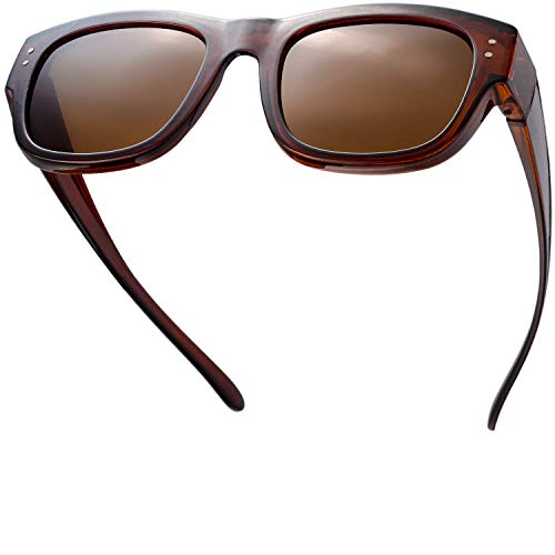 Image of The Fresh High Definition Polarized Wrap Around Shield Sunglasses for Glasses - Leather Eyeglasses Case