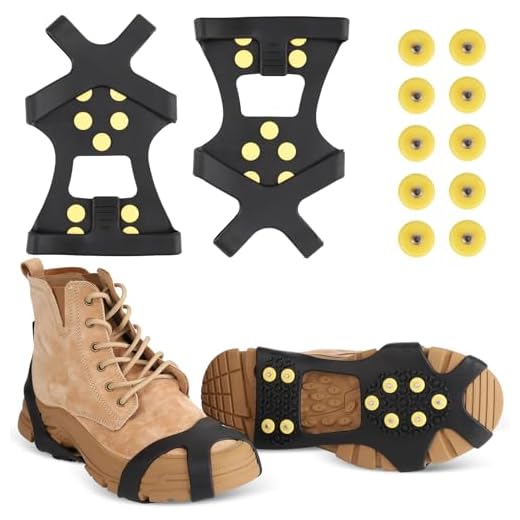 Carryown Ice Cleats, Ice Grips Traction Cleats Grippers Non-Slip Over Shoe/Boot Rubber Spikes Crampons Anti Easy Slip 10 Steel Studs Crampons Slip-on Stretch Footwear + 10 Extra Studs (Large)