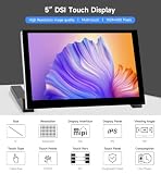 Waveshare 5inch Capacitive Touch Display with Stand For Raspberry Pi, 1024x600 Pixels, Driver-Free, 178° Wide Viewing Angle IPS Panel, DSI Interface, Toughened Glass Panel, For Raspberry Pi 5 /4B/3B+