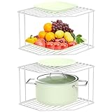AKAZA 2Pcs 2-Tier Corner Stackable Organizer Shelf for Kitchen - Cabinet Storage Shelf Rack, Shelves，Kitchen Counter and Cabinet Shelf, Storage Rack Organizer (White)