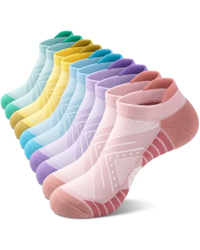 Ludaro 5 Pairs Womens Ankle Running Socks, Athletic Cushioned Low Cut Tab Cotton Casual Arch Support Crew Breathable Moisture Wicking Socks for Sport Workout