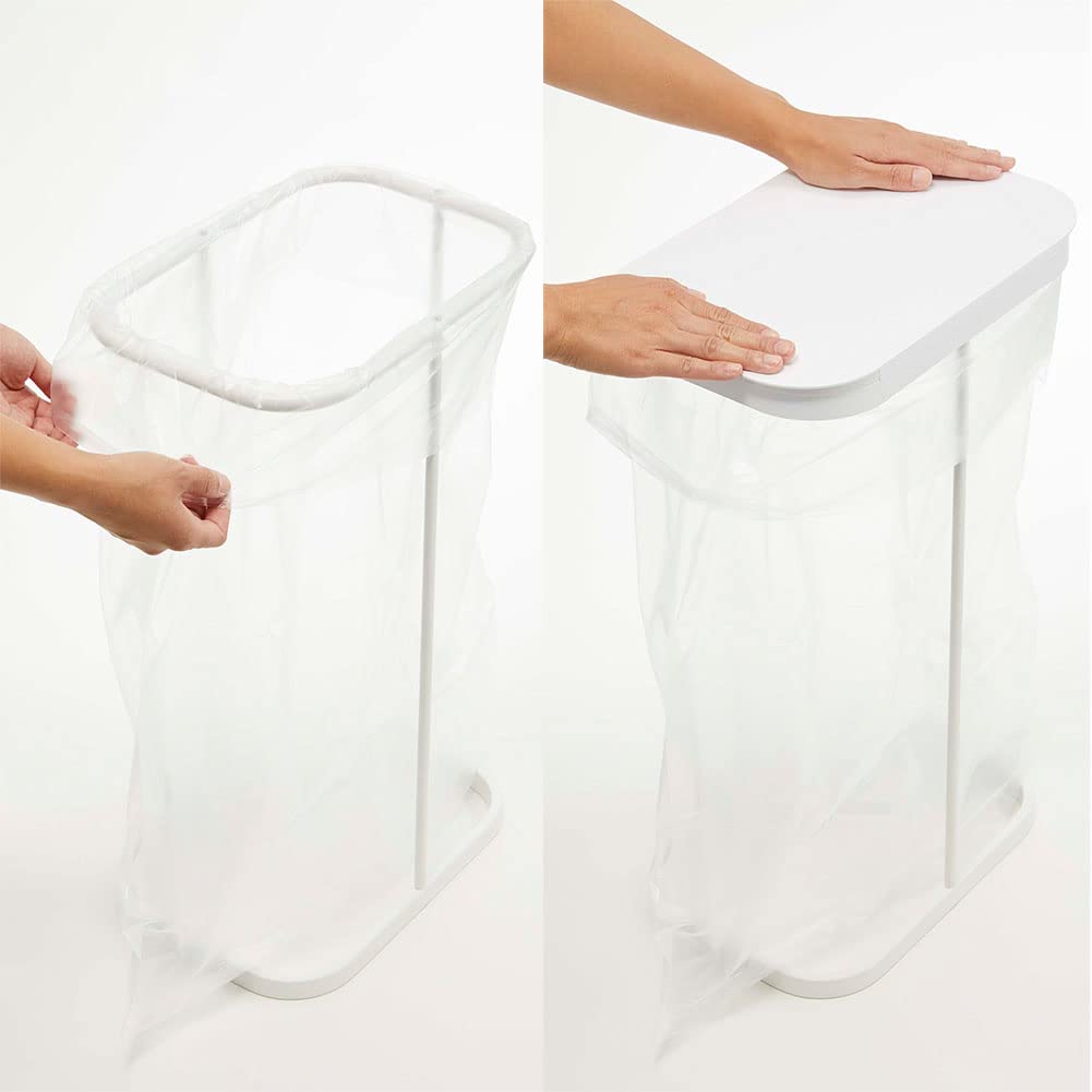 Yamazaki Industries 4907 Side-Opening Separate Trash Bag Holder, White, Approx. W 8.7 x D 13.4 x H 22.0 inches (22 x 34 x 56 cm), Luché Trash Can Wide Opening for Easy Removal of Trash Bags