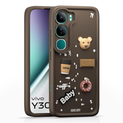 Image of Bintage Ball Bear| Donut| Milk Cake| Baby| Coffee Rubber Case Camera Protection Back Cover Compatible for vivo Y300 5G - Brown
