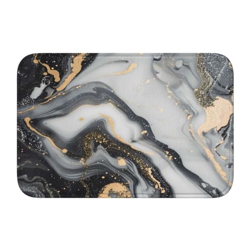 Alfombra Entrada Mármol Blanca Y Negro Alfombrilla Baño Secado Rápido Felpudo Antideslizante Alfombra Baño para Exterior Cocina Inodoro 40X60Cm