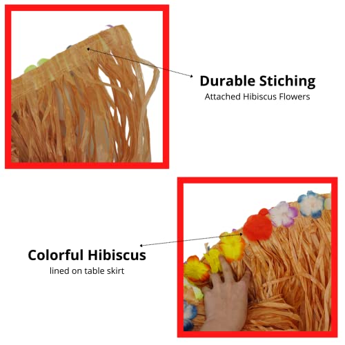 4E's Novelty 4 Pack Luau Grass Table Skirt 9 Ft 108" Wide with Hibiscus, Reusable - for Jungle Party Decorations, Tropical Beach Tiki Moana Birthday Party Decor Supplies Accessories by 4E's Novelty - Used condition - Image 7