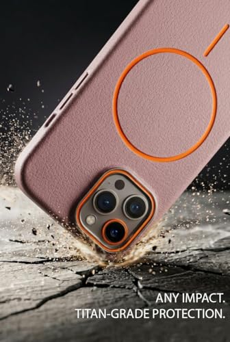 Image of amazon basics Luxury MagSafe Compatible Leather Texture Back Cover for iPhone 11 | Raised Camera Protection | Slim Fit Shockproof Case with Metallic Accents (Pink)