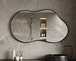 Irregular Unique Shaped Wall Mirror, 20"x36" Asymmetrical Mirrors, Cloud Mirror, Wavy Mirror, Black Frame Morden Wavy Wall Mirror for Entryway Living Room Bedroom Bathroom