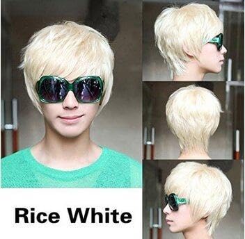 Men's Short Blonde Wig Layered Fluffy Punk Style Synthetic Hairpiece for Cosplay & Dress Party - Image 3