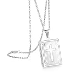 Rofusn Bible Cross Locket Necklace for Men Women: Stainless Steel Photo Lockets Pendant that Hold Pictures Personalized Gifts for Birthday Anniversary Christmas Memorial Day
