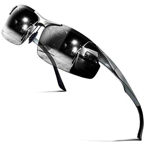 COSVER Men's Polarized Sports Sunglasses for Men Driving Cycling Running Fishing Golf Unbreakable Frame Metal Glasses 8003 (Gray)