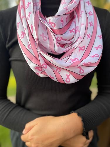 tiemart Breast Cancer Awareness Striped Infinity Scarf in White2