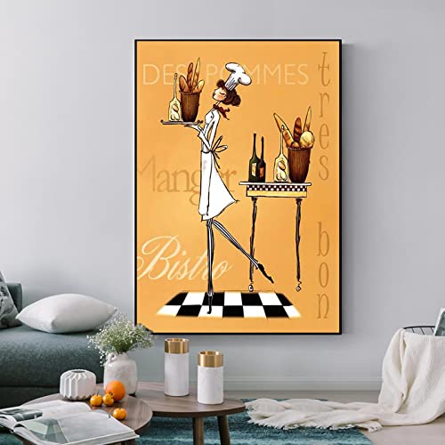 Toile murart femme chef pour decoration salon et cuisine style nordique chaleureux