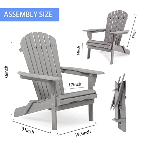 Vaztrlus Adirondack Chair Set Of 2, Patio Chairs Outdoor Folding Adirondack Chairs Folding Chairs For Outside Lawn Chairs Folding Fire Pit Chair Weather Resistant (Gray + Solid Wood) #TOP1