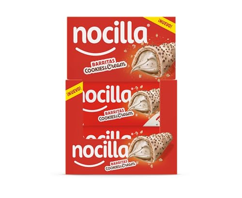 Nocilla, Barritas, Cookies&Cream, Con Crema de Leche y Avellanas y Trocitos de Galleta de Cacao, Sin Aceite de Palma - Pack de 18 Unidades- 774g