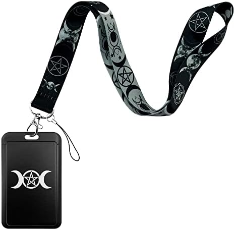 Aocar Lanyard with ID Badge Holder, Neck Strap Card Case (Triple Moon Pentagram)
