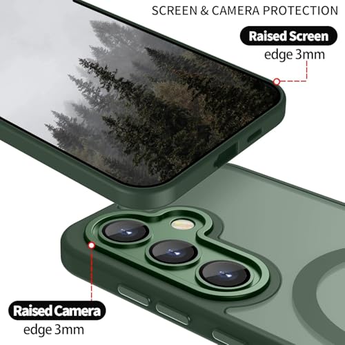 Image of Elzzi Magnetic Magsafe for Samsung S24 Fe 5g Case, Upgraded [Full Camera Protection] [Compatible with Magsafe] [Translucent Matte] Shockproof Protective Phone Case for Men & Women - Green