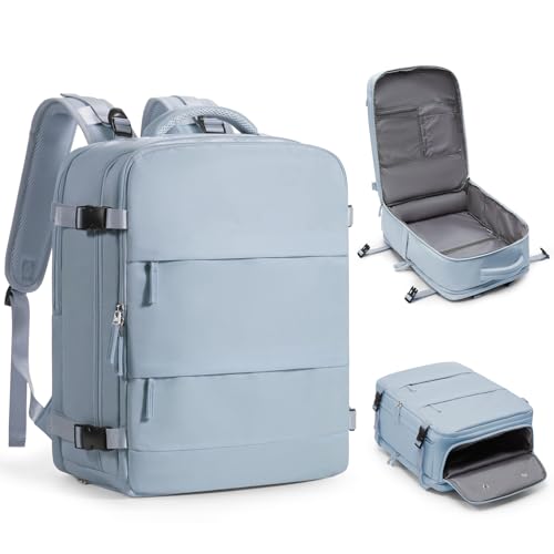 Image of Large Travel Backpack Carry on Flight Approved Mochila De Viaje Carry on Backpack for Airplanes Spirit Airlines Personal Item Bag 18x14x8 Inches Travel Bag Traveling Backpack for Women Men Grey Blue