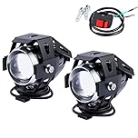 Littleduckling 2PCS Motorcycle U5 LED Headlight Fog Lamp, Motorbike Front Spotlight DRL Daytime Running Light with On/Off Switch, Waterproof Driving Spot Light for Motorcycle Scooter ATV
