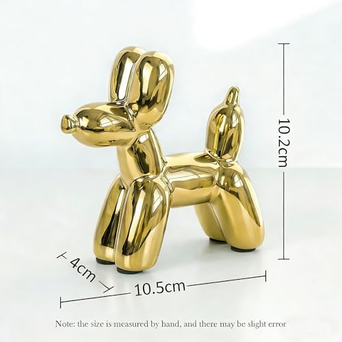 Notakia Goldene Ballonhund Keramik Skulptur Moderne Balloon Dog Deko Figur Keramik Luxus Wohnaccessoire für Wohnzimmer Büro Regal