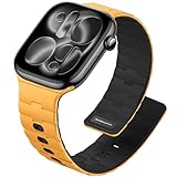 [Bandletic] アップルウォッチ用 バンド - N54磁石バンド マグネット式シリコン 男女兼用 スポーツ用 軽量 Series11/10/9/Ultra3/SE3/8/7/6/5/4/3/1用 イエロー/ブラック