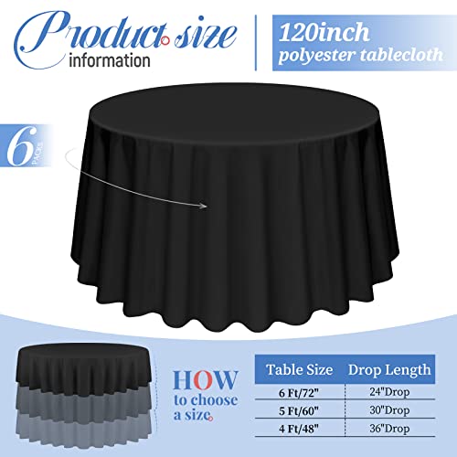 6 Pack Round Tablecloths 120 Inch Polyester Table Cover Round Polyester Black Tablecloth Wrinkle & Stain Resistant Tablecloths For Wedding Party Reception Dining Banquet Buffet,Outdoor (Black) #TOP4