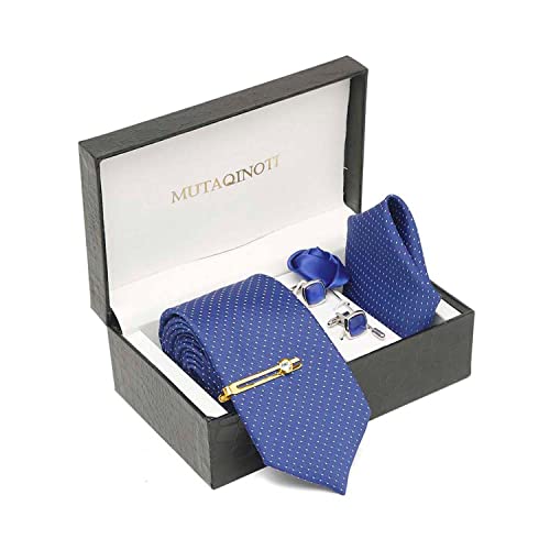 Image of MUTAQINOTI Mens Woven Premium Silk Necktie Suit Accessories Set With Pocket Square Cufflinks Brooch Golden Tie Pin (TEGP2)