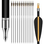 SUNYA Archery Hunting Arrows for Compound Bow and Recurve Bow. 30IN Carbon Shaft Spine 400/500 with Removable Tips. 12PCSPack (Black(Golden Nock), Spine 500-30Inch)