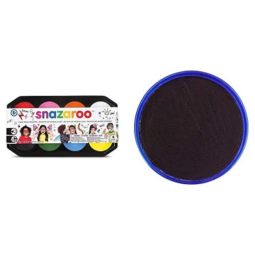 Snazaroo- Paleta de pintura facial, Multicolor (Colart 80818) + Pintura facial y Corporal, 18 ml, Color negro, Adult One Size (Colart 18111)