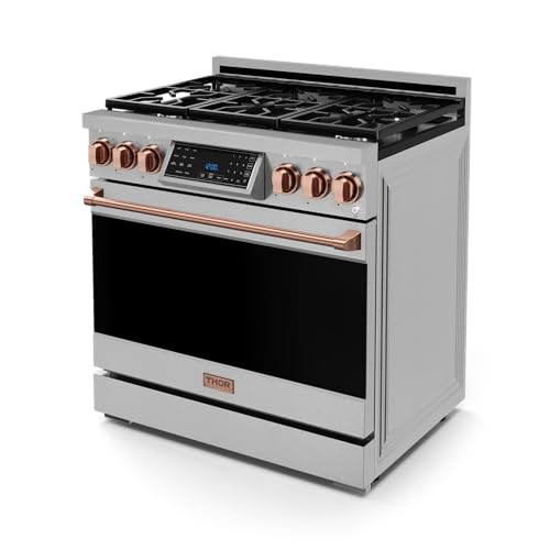 Image of Gordon Ramsay by THOR Kitchen 36 Inch Professional Liquid Propane Range with Tilt Panel Touch Control in Stainless Steel /Rose Gold