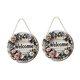 . 【Taille idéale pour le placement polyvalent】: Mesurant environ 20x20 cm, ce panneau de bienvenue floral est idéal pour les portes, la fenêtre ou les murs, apportant une vie de type vif à votre maison et des rassemblements
