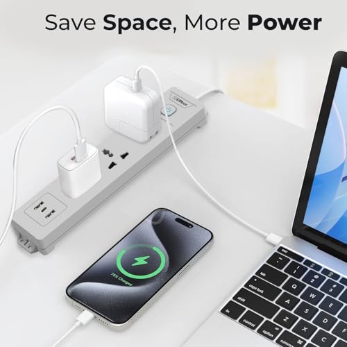 Image of Embox 5 Meter Extension Board with USB Type C | Extension Board with Switches 3 Universal Sockets Spike Guard | LED Indicator 2000W Extension Cord