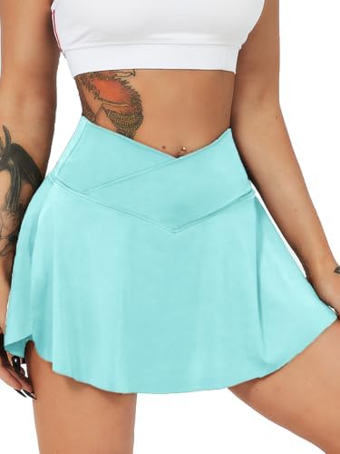 HAWILAND Jupe Tennis Femme Avec Short – Taille Haute Croisée V, Poches, Polyvalente Golf Cyclisme Running